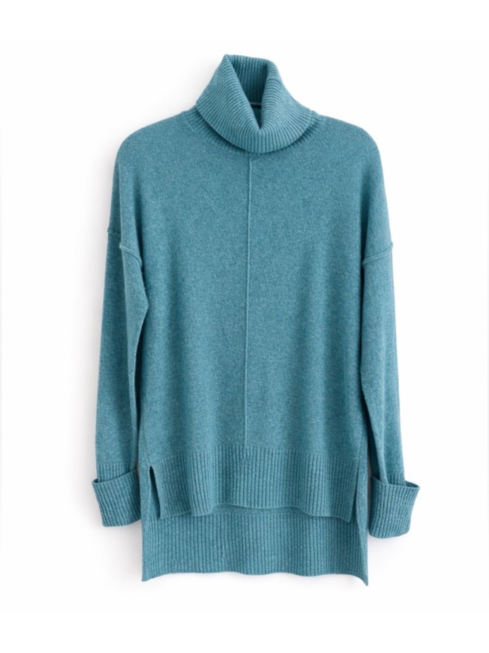 Max Studio 100% Cashmere Teal Blue Oversized Turtleneck Sweater Small Soft Cozy